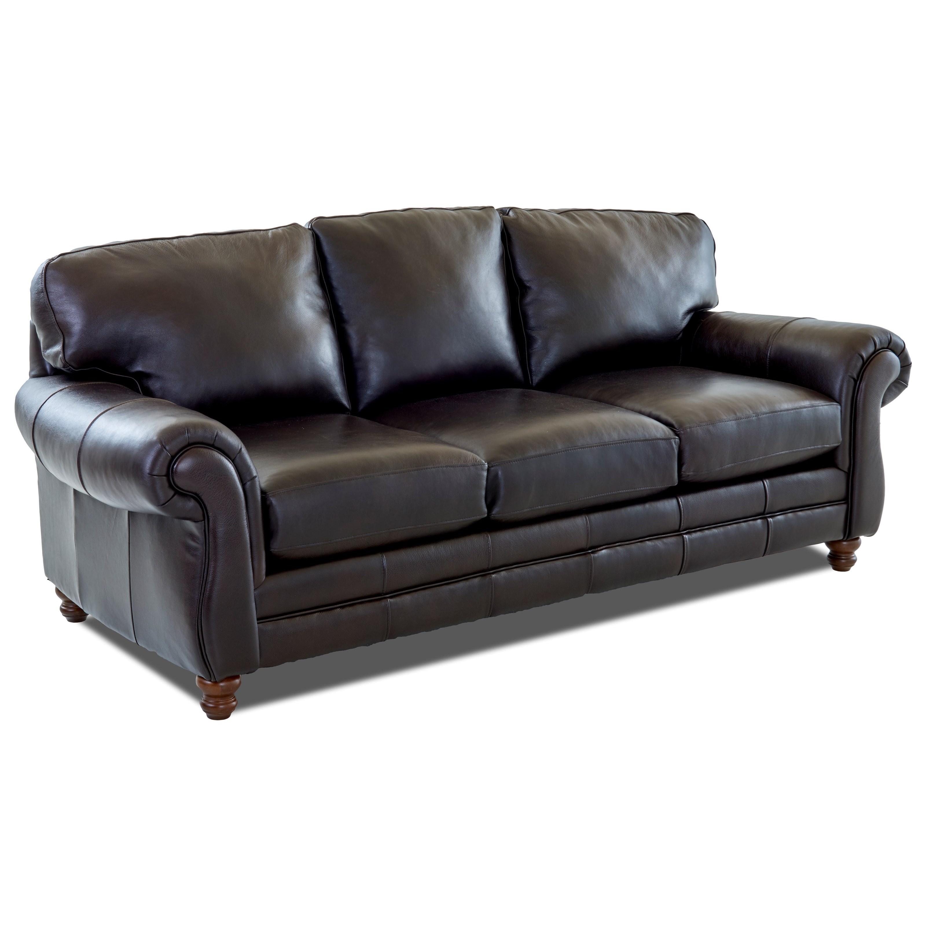 Klaussner Valiant Leather Sofa with Rolled Arms Darvin Furniture Sofas